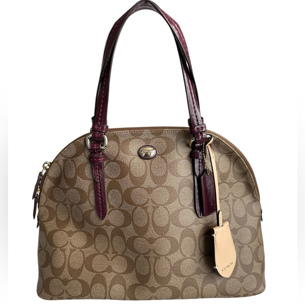 Coach Brown Satchel with Signature Pattern and Leather Trim - Brand New